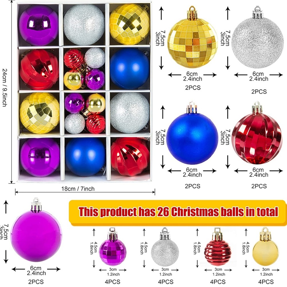 CHRISTMAS BALL ORNAMENTS FOR TREE SET OF 26